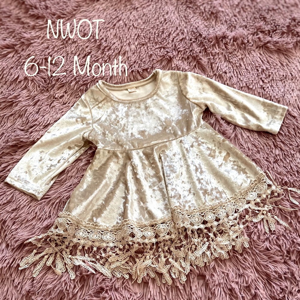 NWOT Vintage Princess Velvet Tassels Dress 6-12M